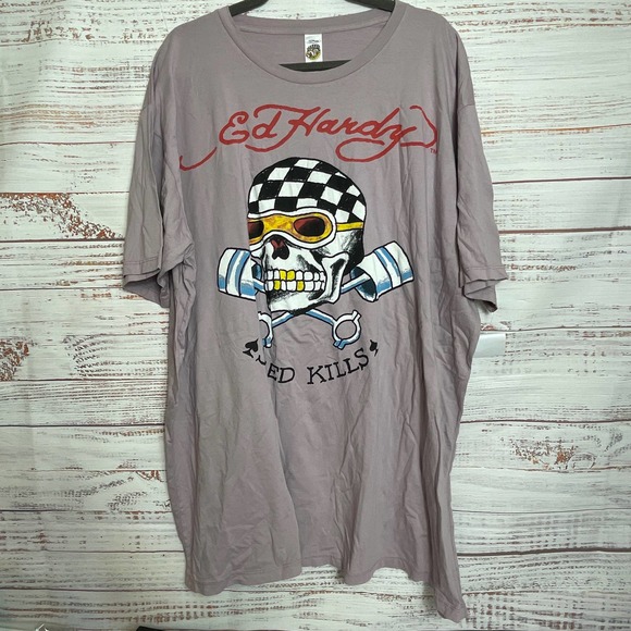 Mens ED HARDY Lavendar Speed Kills Biker Cycle Shirt sz 4XL NWT - Picture 1 of 5